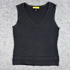 St John Knit Tank Top Large Black Sheer Sleeveless Sweater Pullover Scoop Neck
